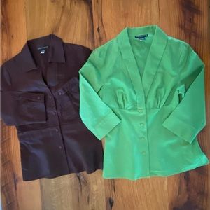 Spenser Jeremy Set of TWO Linen/Cotton Shirts,  Brown and Grass Green, Sz Small